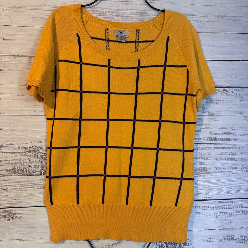 Worthington Mustard Plaid Short Sleeve Top